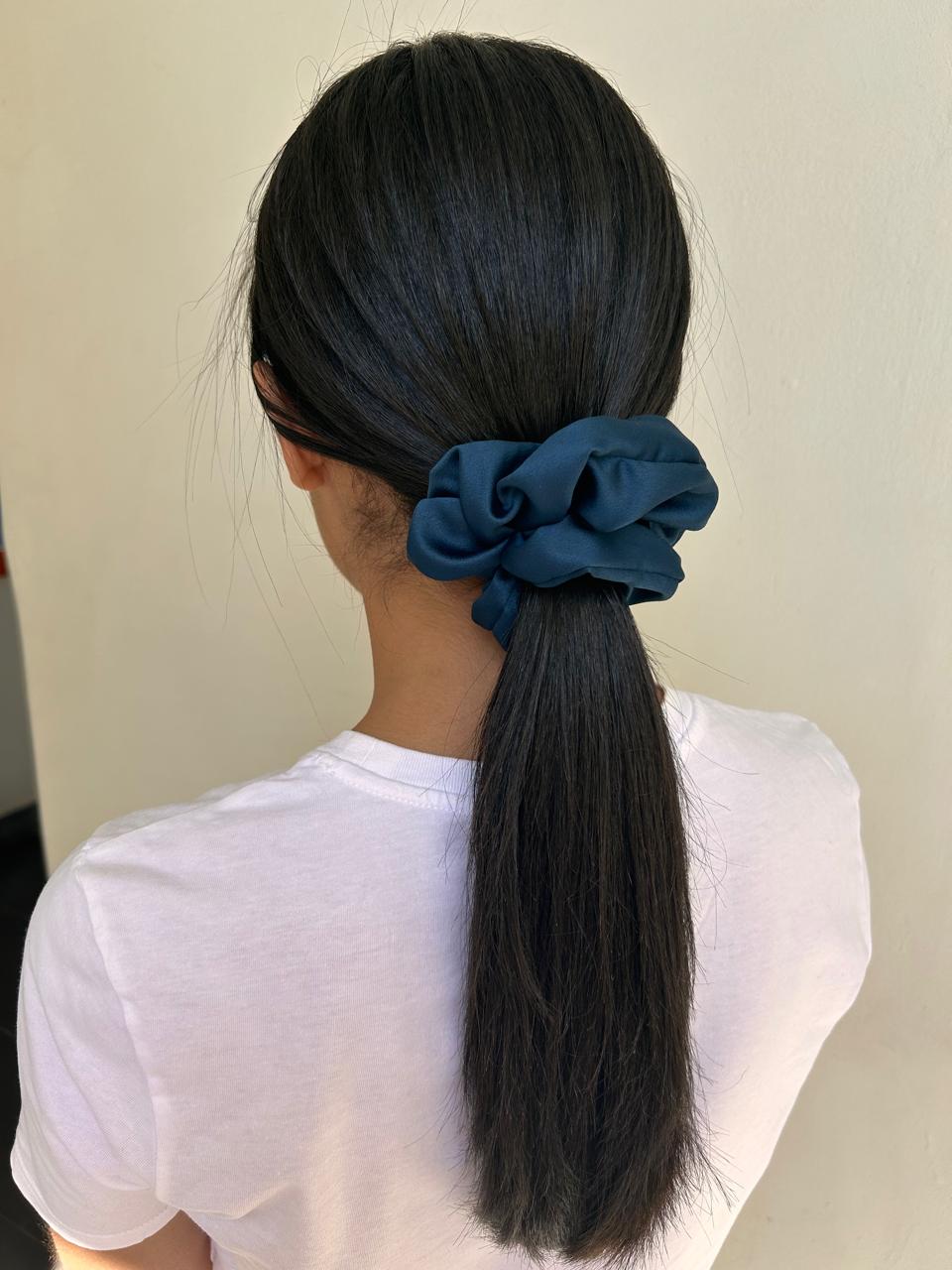 Small Blue Satin Scrunchie