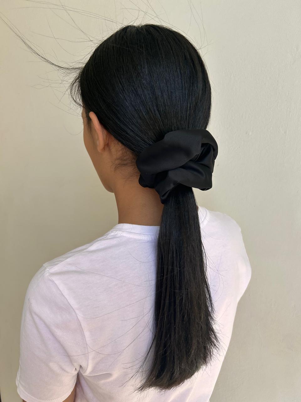 Small Black Satin Scrunchie