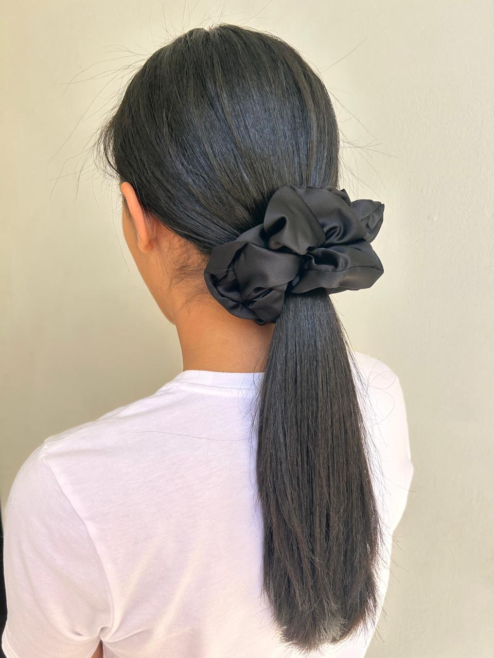Medium Black Satin Scrunchie