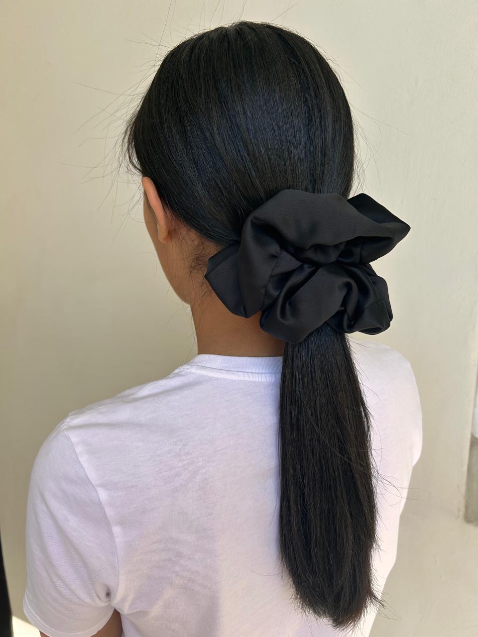Large Black Satin Scrunchie