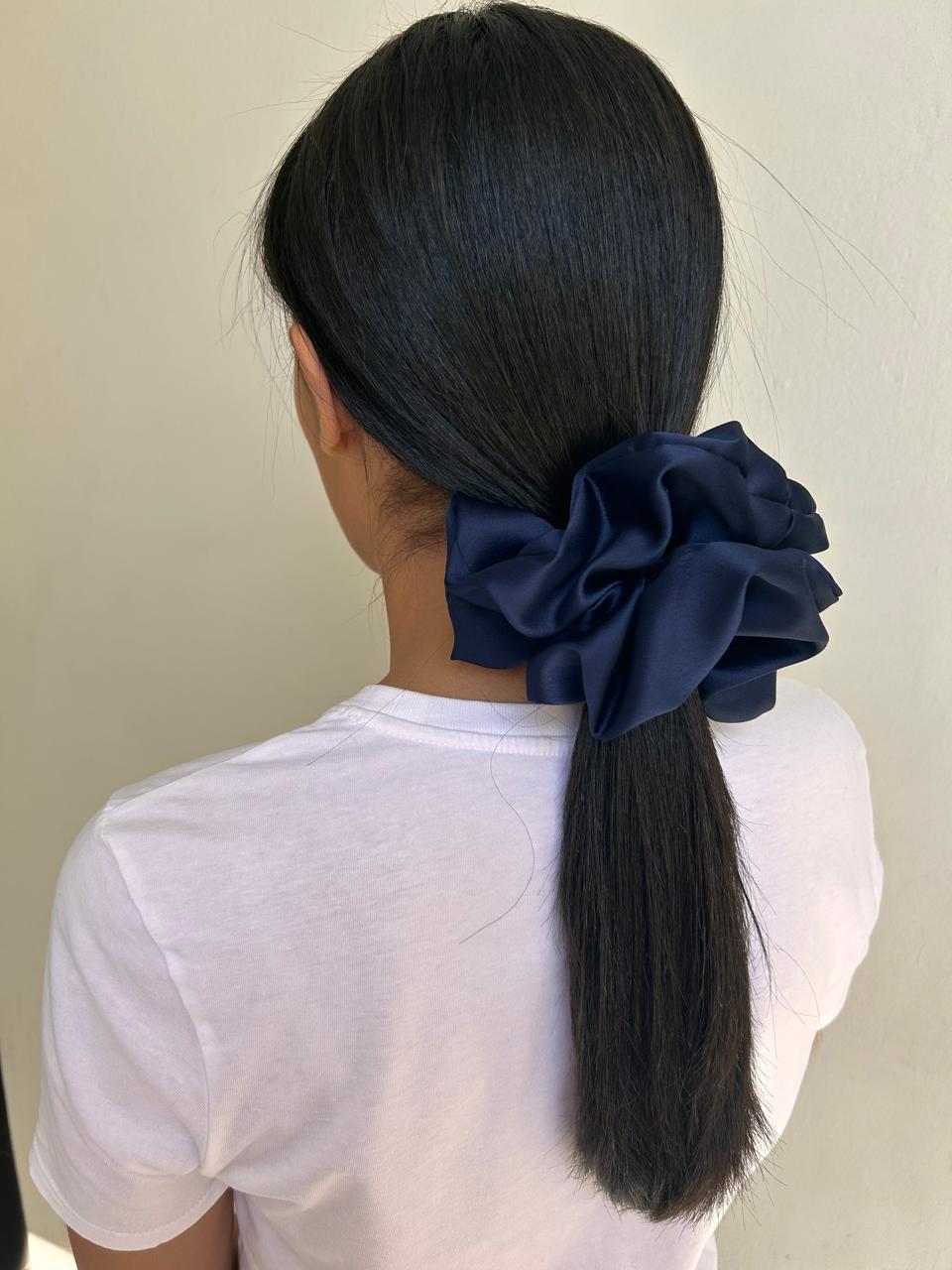 Large Blue Satin Scrunchie