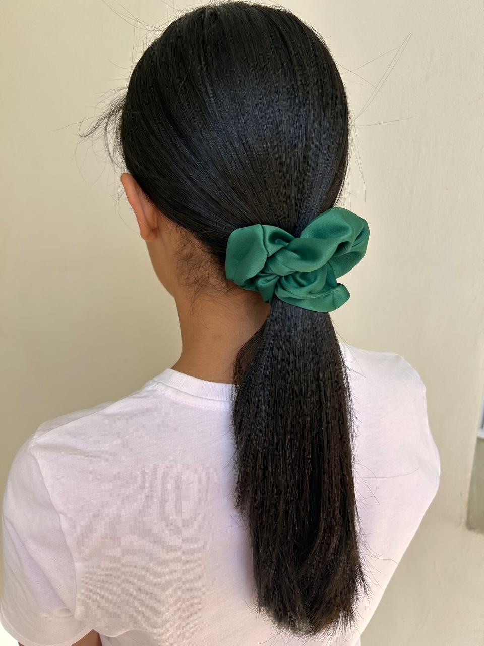 Small Green Satin Scrunchie