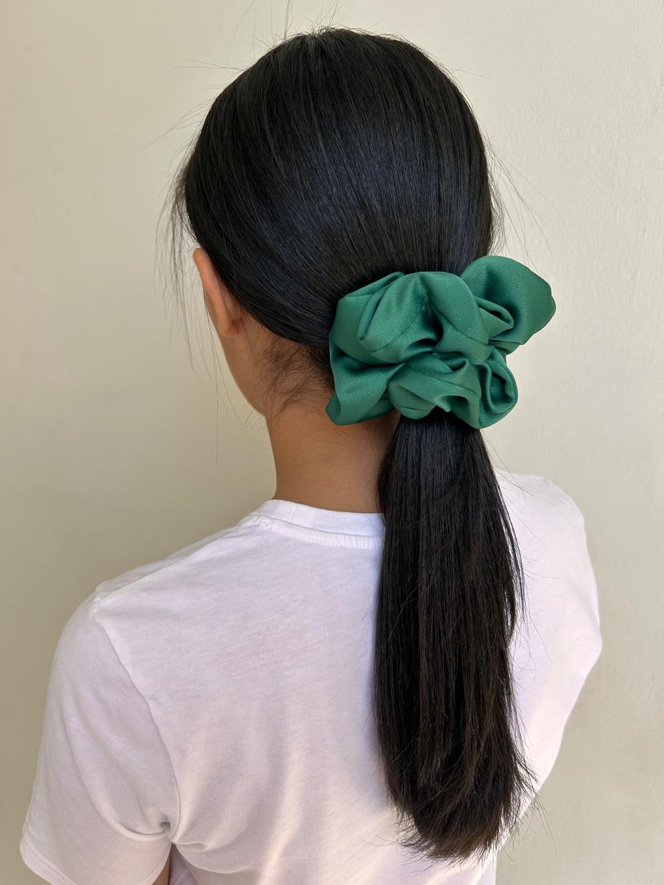 Medium Green Satin Scrunchie