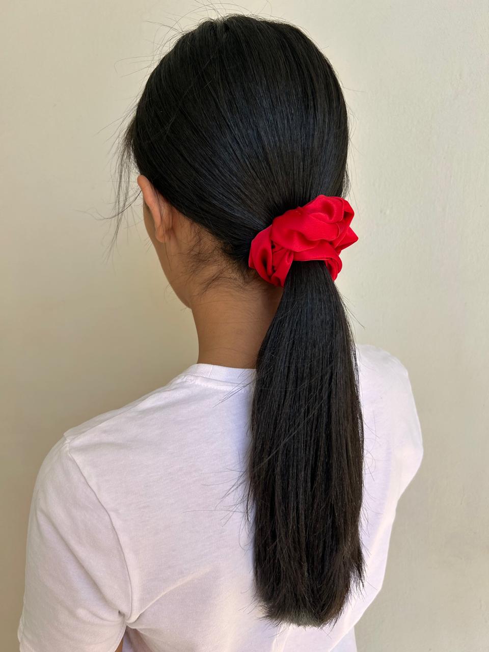 Small Red Satin Scrunchie