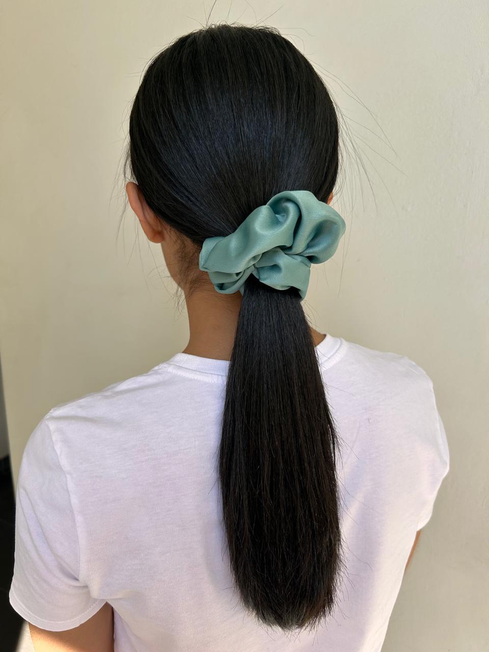 Small Turquoise Satin Scrunchie