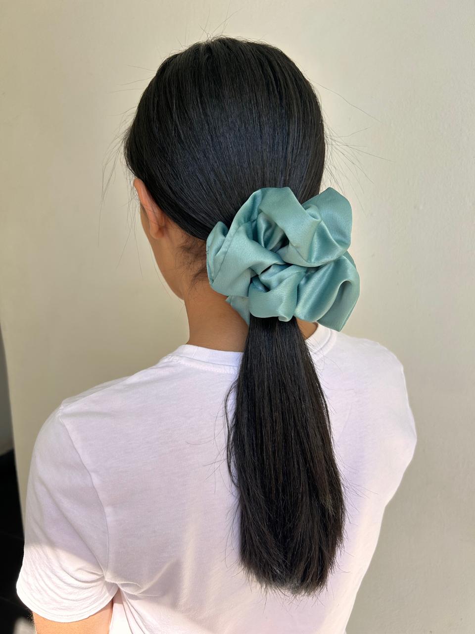 Large Turquoise Satin Scrunchie