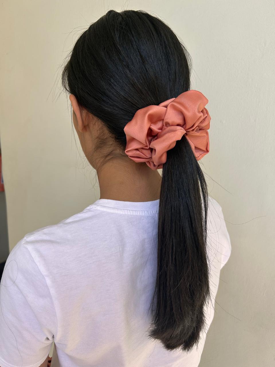 Medium Coral Satin Scrunchie