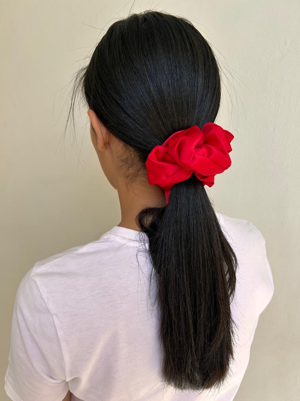 Medium Red Satin Scrunchie
