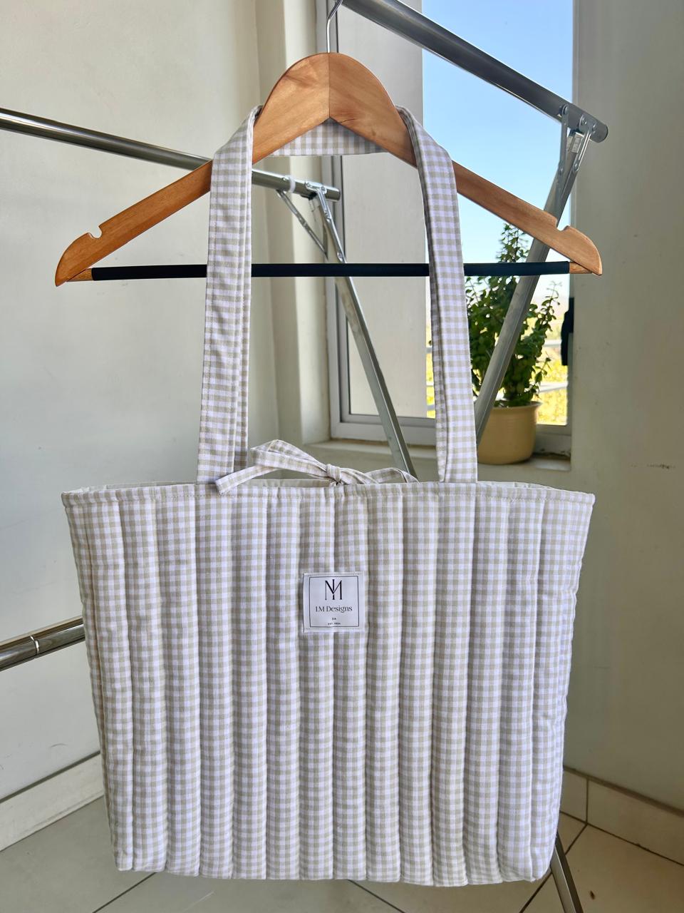 Beige Gingham Tote Bag