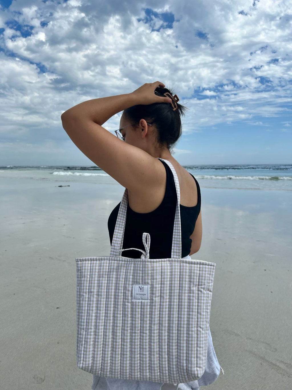 Beige Gingham Tote Bag